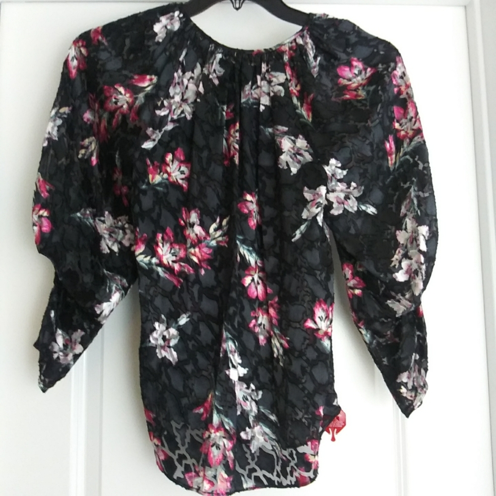 NWT Sz 0 Rebecca Taylor Silk Velvet Floral Top - Picture 6 of 11